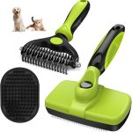 3-Piece Deshedding Brush, Pet Grooming Rake and Bath Brush | Premium Pet Supplies (Green Black)