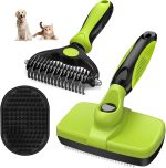 3-Piece Deshedding Brush, Pet Grooming Rake and Bath Brush | Premium Pet Supplies (Green Black)