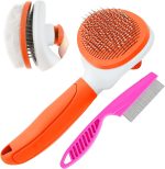 Indoor Cat Brush, Self-Cleaning Pet Hair Brush with Release Button