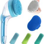Pet Grooming Brush with Soap and Shampoo Dispenser, Soft Silicone Bristles
