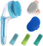 Pet Grooming Brush with Soap and Shampoo Dispenser, Soft Silicone Bristles