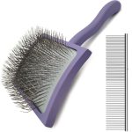 Ergonomic Wooden Handle Long Pin Brush, Suitable for Poodles and Other Long-Haired Dogs (Purple)